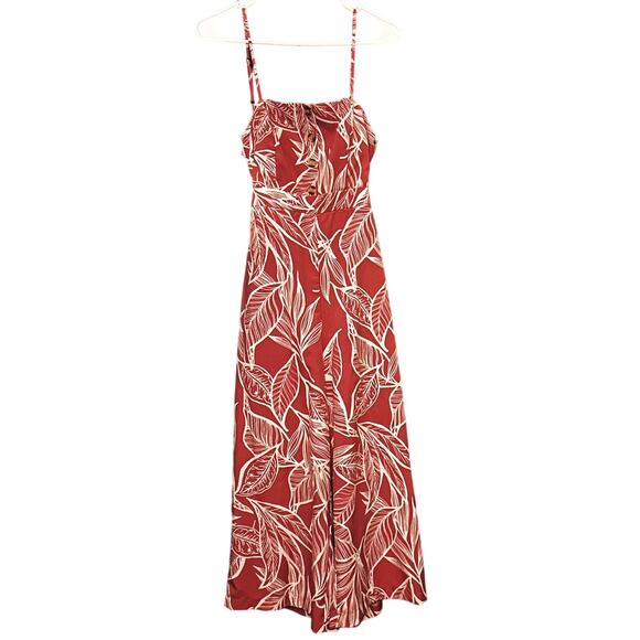 NWOT Favlux Women's Small Burnt Orange w/ White Leaf Open Back Jumpsuit - Picture 1 of 6
